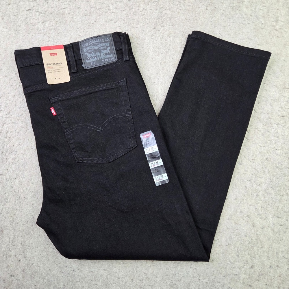 Levi's 510 Skinny Jeans Mens 42x30 Black Stretch Extra-Slim W42 L30 Denim